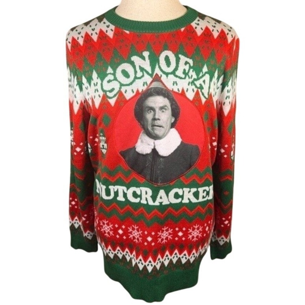 Elf Sweater Mens XL Son of a Nutcracker Red Green Fair Isle Holiday Christmas